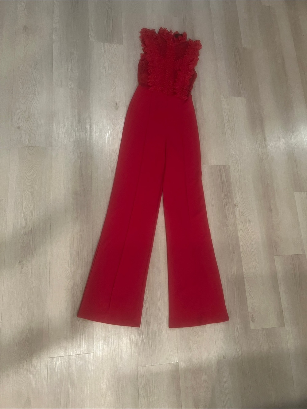 Emprada Red Lace-Detail Wide-Leg Jumpsuit